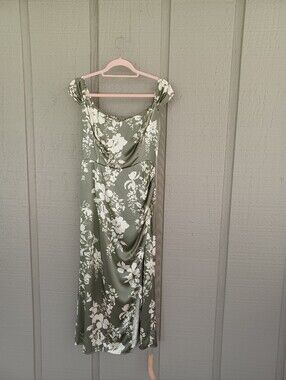 Reformation Genesis Silk Midi Dress Size 8 Flora Off The Shoulder Wedding Guest